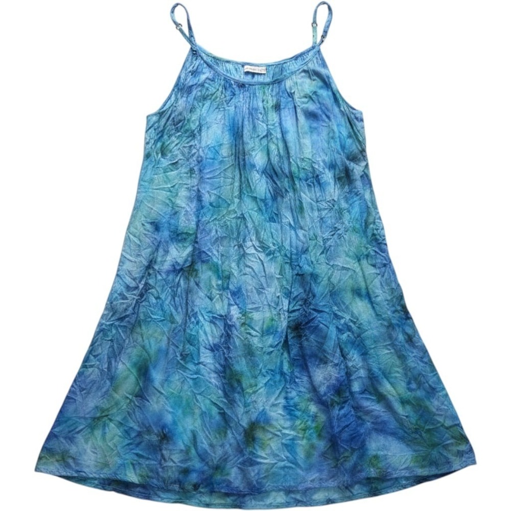 Island Planet Dress Womens Large Blue Tie Dye Sleeveless Scoop Neck Sundress